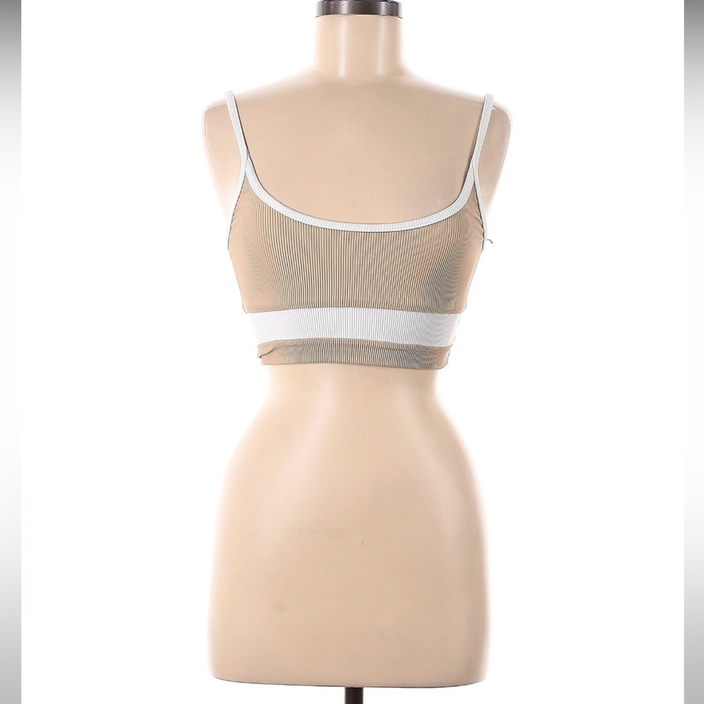 Beach Riot Beige and White Ribbed Sports Bra